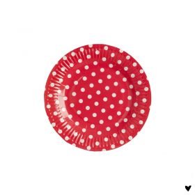 Papieren bordjes 10 st. rond rood wit stippen / polkadot
