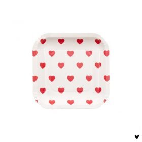Papieren bordjes 10 st. vierkant hartjes rood Valentijnsdag