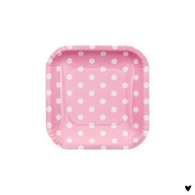 Papieren bordjes 10 st. vierkant roze wit stippen